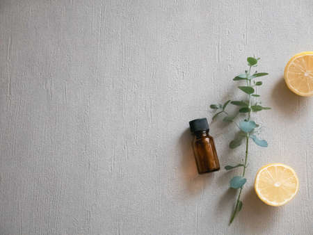 Lemon and citrus fruits and eucalyptus leaves. Relaxing aromas.の写真素材