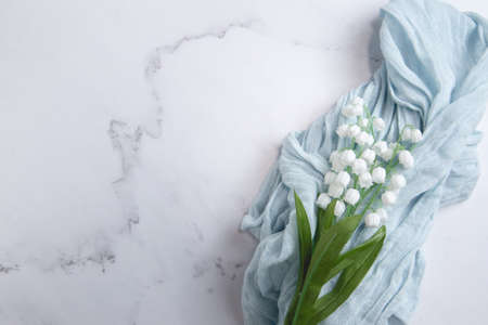 Suzuran, lily of the valley, lily of the valley flower. White Background With Copy Space.の写真素材