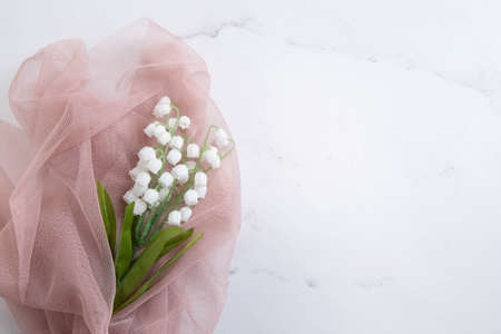 Suzuran, lily of the valley, lily of the valley flower. White Background With Copy Space.の写真素材