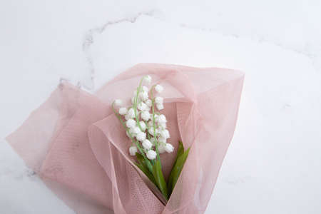 Suzuran, lily of the valley, lily of the valley flower. White Background With Copy Space.