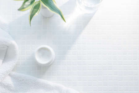 Moisturizing cream jar texture. Skin care beauty image on white background.の写真素材