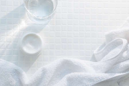 Moisturizing cream jar texture. Skin care beauty image on white background.の写真素材