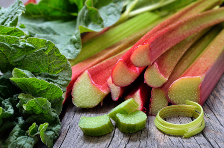 Rhubarb on wooden table