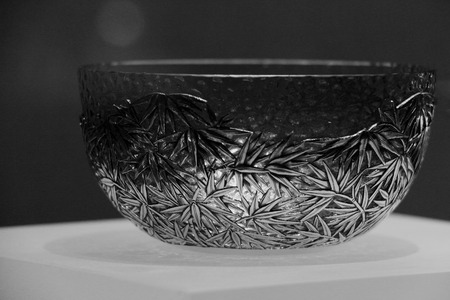 Silver bowl on display in a museumのeditorial素材