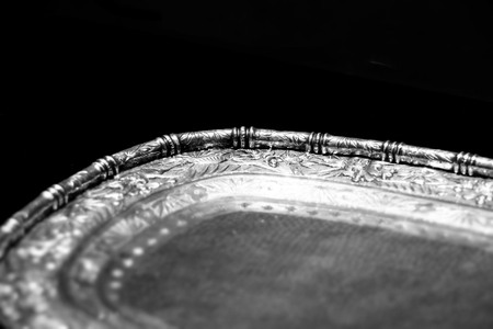 Close-up of a silver serving tray in a museumのeditorial素材