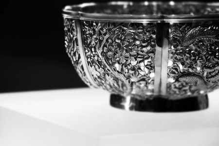 Silver bowl on display in a museumのeditorial素材