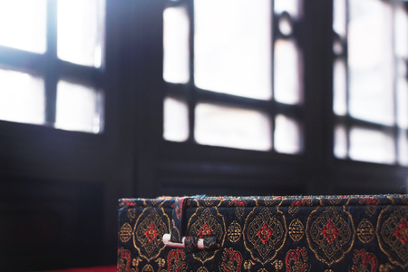 A book by a window in traditional Chinese buildingの写真素材