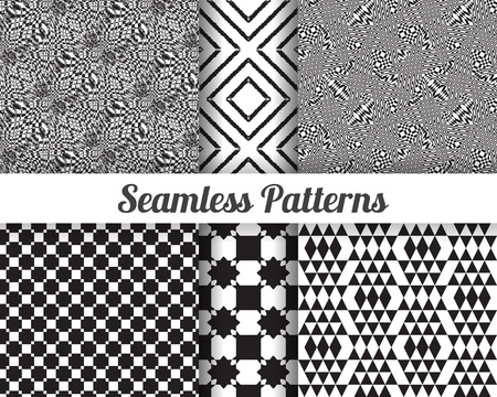 Set of 6 Abstract patterns. Black and white seamless vector backgrounds.のイラスト素材