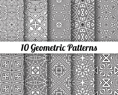 Set of 10 Abstract patterns. Black and white seamless vector backgrounds.のイラスト素材