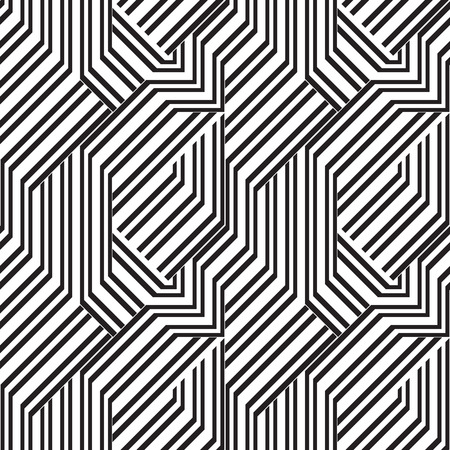 Abstract geometric seamless vector pattern. Black and white line stripes background.のイラスト素材