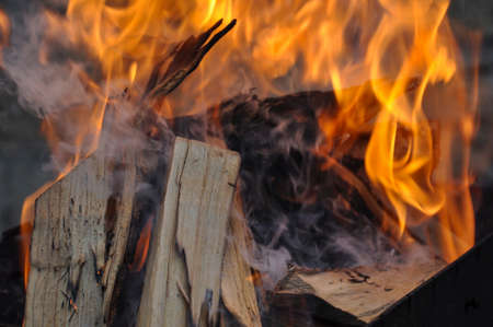 Bright flames and hot snacks firewoodの写真素材
