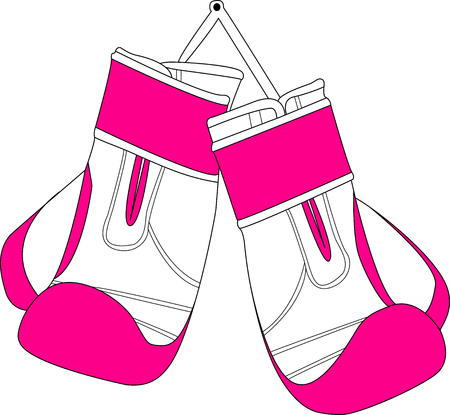 pair of white pink boxing gloves hanging on a ropeのイラスト素材