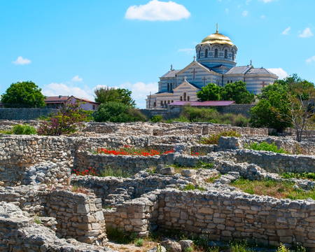 building Vladimir Cathedral Chersonese Tavricheskiy, Crimea Ukraine, summer dayの写真素材