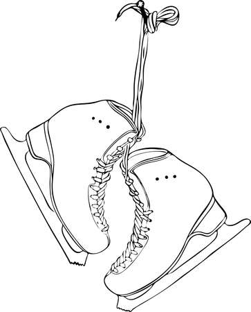Skates for figure skating hanging on a nail, pair of shoes isolated on white backgroundのイラスト素材