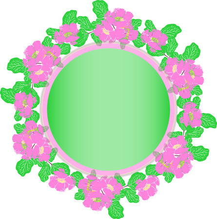 A wreath of pink peonies and green leaves in pastel colors, empty space in the middle, flower garland is isolated on white backgroundのイラスト素材