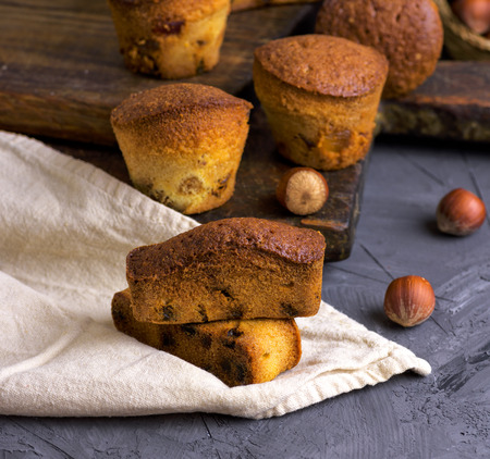 baked muffins with dry fruits and raisins, close up
