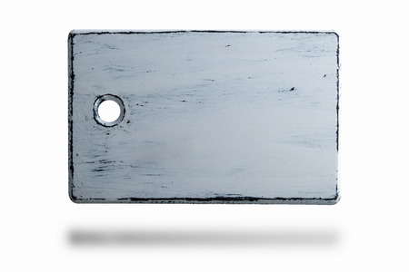 rectangular white wooden cutting board with a hole, shabby surface, the object is isolated on a...