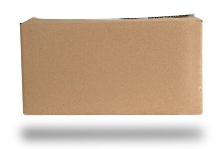 closed brown rectangular box of cardboard on a white background, packaging for goods