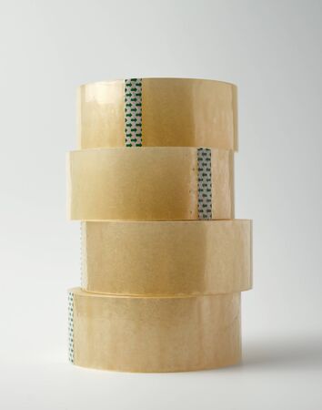 stack of transparent adhesive tape on a white background, close upの写真素材