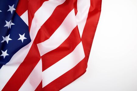 national textile flag of United States of America, surface in waves. Independence Day Background,  copy spaceの写真素材