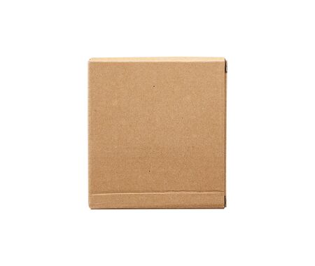 closed brown square cardboard box for transporting goods isolated on white background. Packaging...