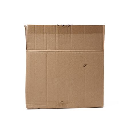open big empty brown square cardboard box for transporting goods isolated on white background,