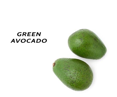 green avocado fruit isolated on white background, tasty and healthy, top view