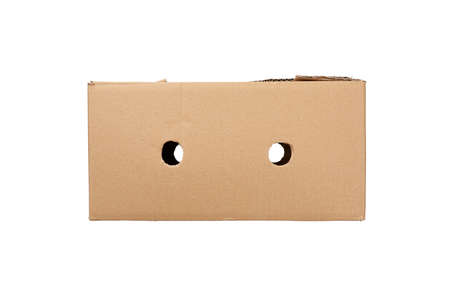 closed box made of brown corrugated cardboard isolated on a white background, top view
