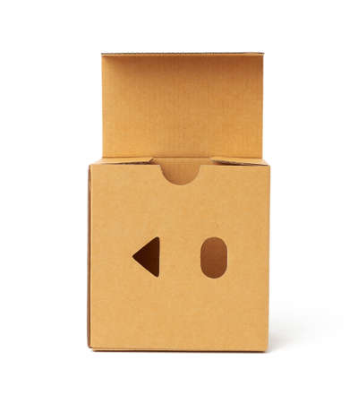 open square brown cardboard box isolated on white background, top view