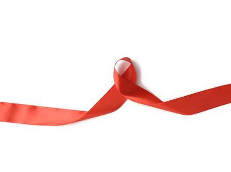 twisted red ribbon isolated on white background, element for designer