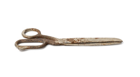 metal old rusty scissors isolated on white background, close up