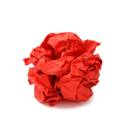 red crumpled ball of paper isolated on white background, one pieceの写真素材