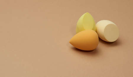 oval new egg-shaped sponges for cosmetics and foundation, copy spaceの写真素材