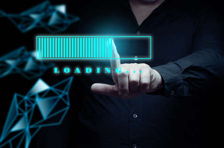 man touches virtual hologram download. The beginning of a new life, start up. Starting in businessの写真素材