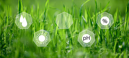 Control of the amount of moisture in the soil, temperature, alkaline environment and crop quality. Bannerの写真素材