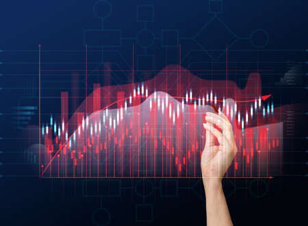 Holographic chart with rising rates and indicators. Business growth concept, high profitability,...