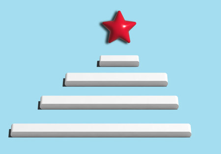 White steps and a red star on a blue background, 3D render illustration. christmas figureの写真素材