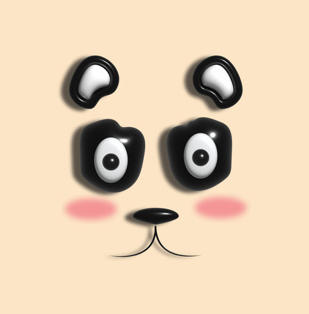 Face of a cute panda on a beige background, elements with a shadow. 3d rendering illustrationの写真素材