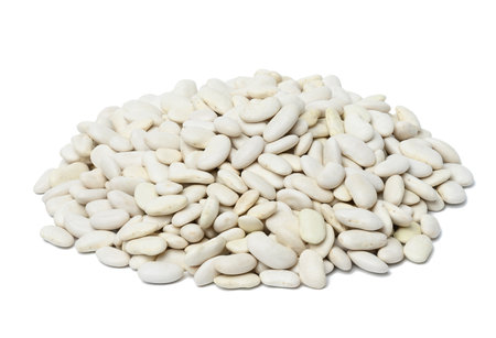 White raw beans isolated on white backgroundの写真素材