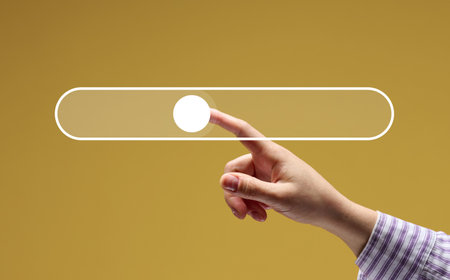 A female hand and a virtual loading bar icon for input and search of informationの写真素材