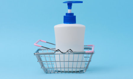 White plastic container with a pump for cosmetic liquid, liquid soapの写真素材