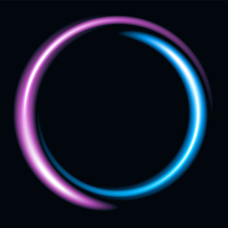 Pink blue neon rings on dark blue backgroundのイラスト素材