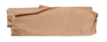 Piece of crumpled brown paper isolated on white background