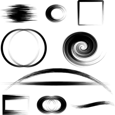 Various black shapes and lines on a white isolated backgroundの写真素材
