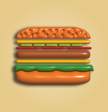 Layered cheeseburger with cutlet, 3D rendering illustrationの写真素材