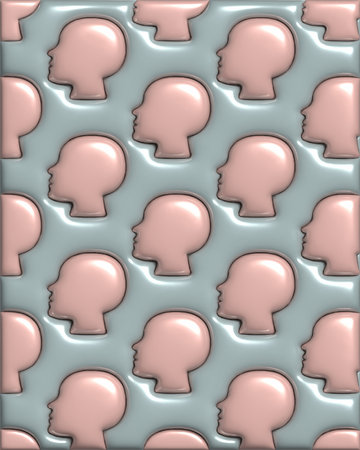 Head silhouettes on a gray background, profile. 3D rendering illustrationの写真素材