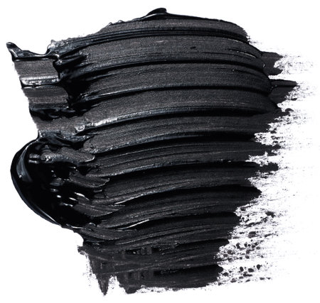 Black paint stroke with bristle brush, swatch isolated on white backgroundの写真素材
