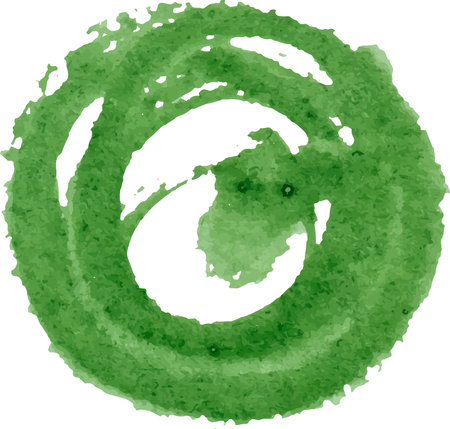 Circle drawn with green watercolor paint on a white backgroundのイラスト素材