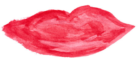 Painted lips in red watercolor on a white isolated backgroundの写真素材