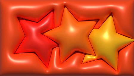 Yellow and orange stars on a red background, 3D rendering illustration